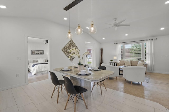 3310 W 9th Ave, Bradenton, FL 34205 - dining space with ceiling fan, lofted ceiling, and recessed lighting