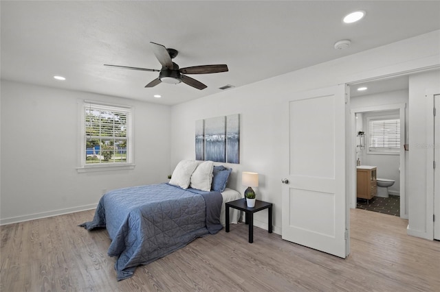 3310 W 9th Ave, Bradenton, FL 34205 - bedroom featuring light wood-type flooring, recessed lighting, and a ceiling fan