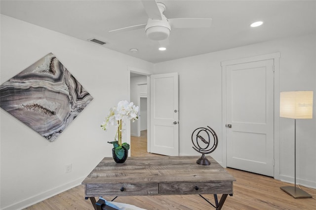 3310 W 9th Ave, Bradenton, FL 34205 - office area featuring ceiling fan, wood finished floors, and recessed lighting