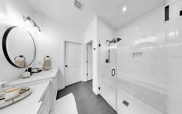 6120 115th Ave E, Parrish, FL 34219 - full bath with a stall shower, vanity, and tile patterned floors
