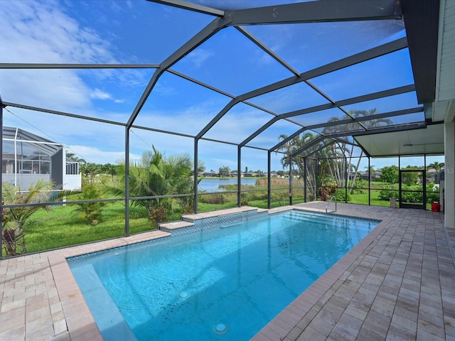 5184 51st Ln W, Bradenton, FL 34210 - swimming pool featuring a water view, a patio, and glass enclosure