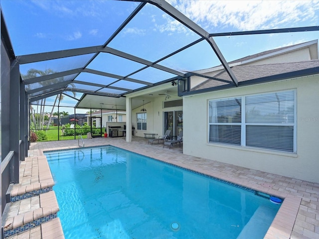 5184 51st Ln W, Bradenton, FL 34210 - outdoor pool with a patio area, a lanai, and a ceiling fan