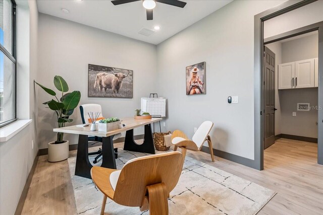 9150 Key W St, Port Charlotte, FL 33981 - office area featuring light wood-style floors, a ceiling fan, and recessed lighting