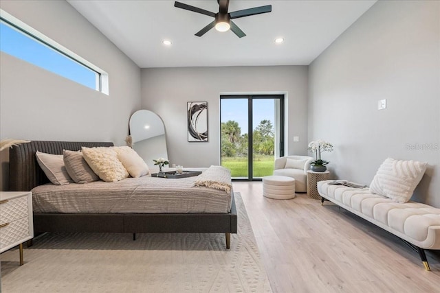 9150 Key W St, Port Charlotte, FL 33981 - bedroom featuring access to exterior, wood finished floors, recessed lighting, and a ceiling fan