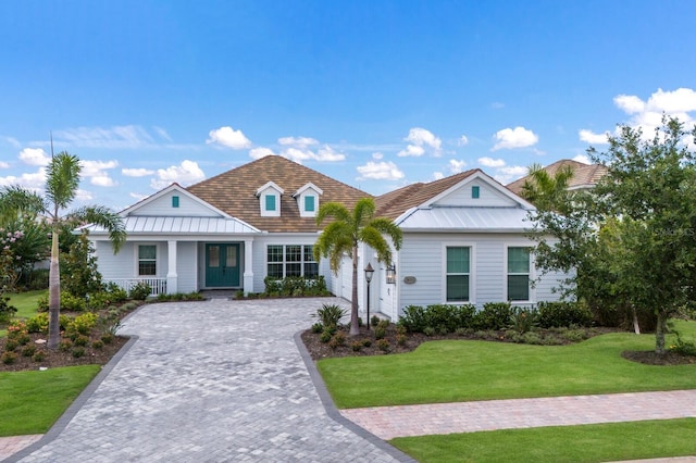 16511 Cornwall Ln, Lakewood Ranch, FL 34202 - view of front of property featuring driveway, a front lawn, and a porch