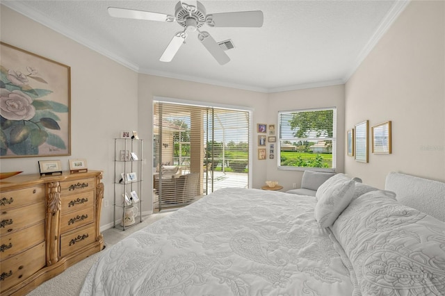 2937 Seasons Blvd, Sarasota, FL 34240 - bedroom with access to outside, crown molding, carpet floors, and ceiling fan