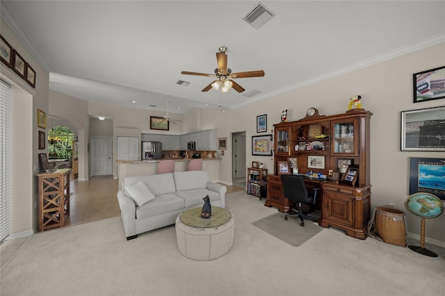 2937 Seasons Blvd, Sarasota, FL 34240 - office space featuring light colored carpet, ceiling fan, and ornamental molding