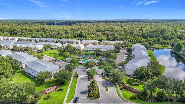 26548 Castleview Way, Wesley Chapel, FL 33544 - aerial perspective of suburban area featuring a heavily wooded area and a large body of water
