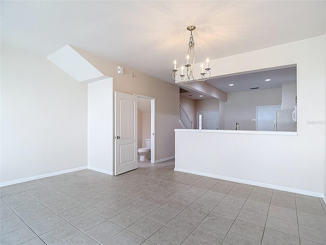 26548 Castleview Way, Wesley Chapel, FL 33544 - empty room featuring tile patterned floors, a chandelier, stairs, and recessed lighting