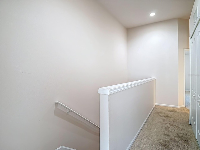 26548 Castleview Way, Wesley Chapel, FL 33544 - corridor with an upstairs landing, carpet, and recessed lighting