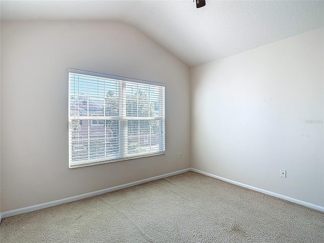 26548 Castleview Way, Wesley Chapel, FL 33544 - carpeted empty room featuring vaulted ceiling and baseboards