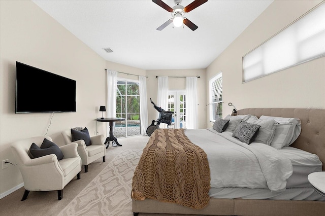 21705 67th Ave E, Bradenton, FL 34211 - bedroom with access to exterior, light carpet, and a ceiling fan
