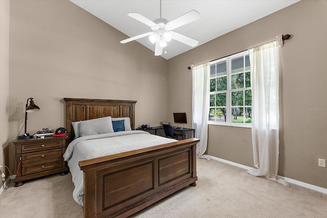 21705 67th Ave E, Bradenton, FL 34211 - bedroom with light carpet, lofted ceiling, a desk, and a ceiling fan
