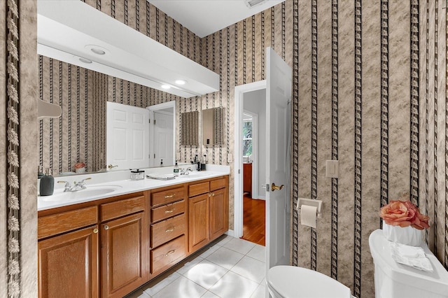21705 67th Ave E, Bradenton, FL 34211 - bathroom with wallpapered walls, tile patterned floors, and double vanity