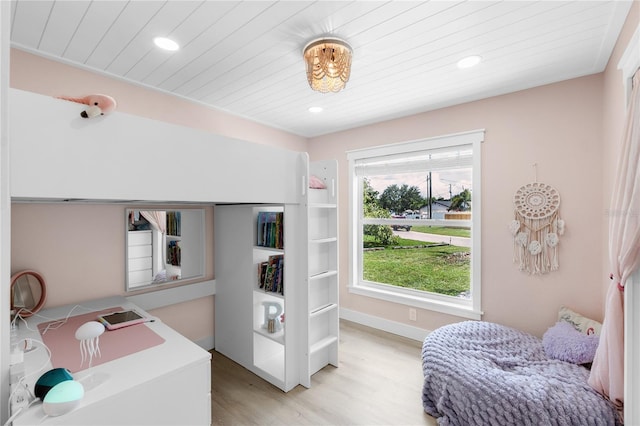 327 Francis Dr, Apollo Beach, FL 33572 - bedroom with light wood-type flooring, recessed lighting, and wood ceiling