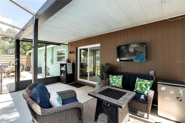 327 Francis Dr, Apollo Beach, FL 33572 - view of patio with an outdoor living space with a fire pit