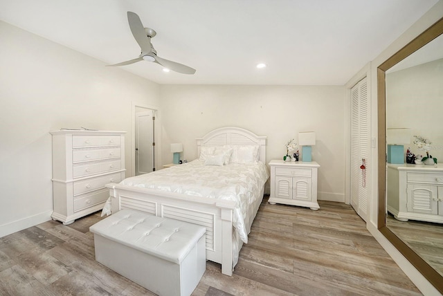 718 White Pine Tree Rd Unit 80, Venice, FL 34285 - bedroom featuring light wood finished floors, recessed lighting, and ceiling fan