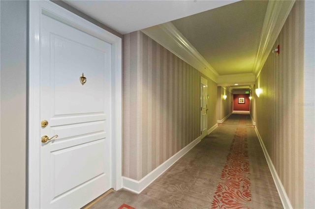 750 N Tamiami Trl Unit 1005, Sarasota, FL 34236 - corridor with ornamental molding and wallpapered walls