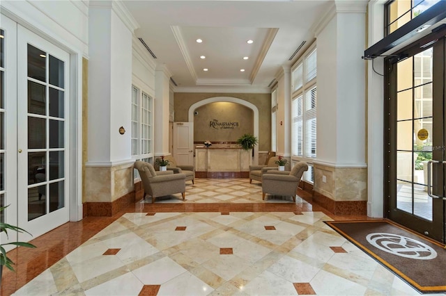 750 N Tamiami Trl Unit 1005, Sarasota, FL 34236 - lobby featuring a wainscoted wall, recessed lighting, and crown molding