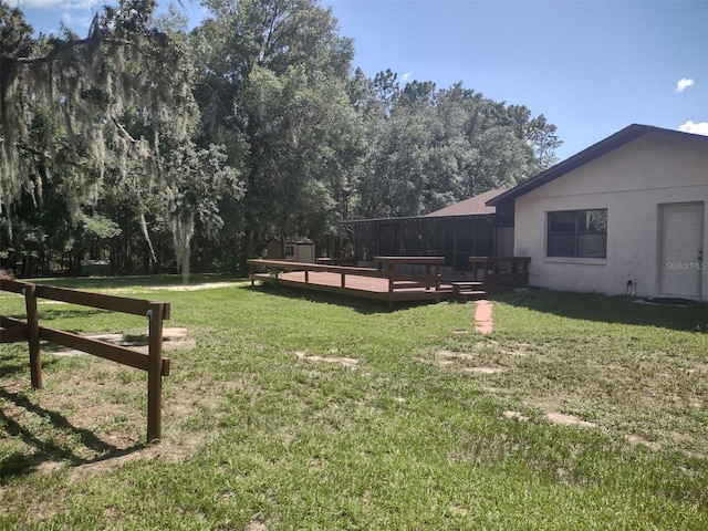 8851 S Brittany Path, Inverness, FL 34452 - view of green lawn featuring a wooden deck and a storage shed