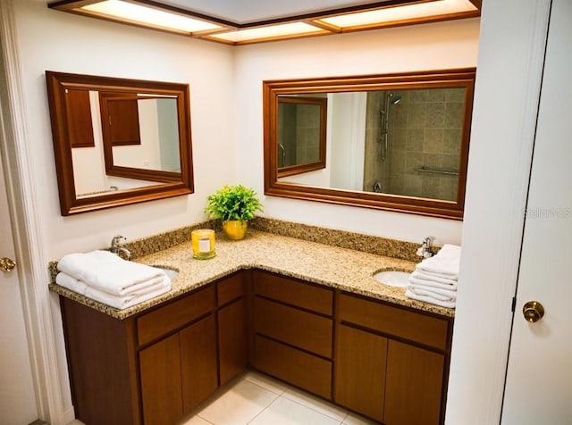 8851 S Brittany Path, Inverness, FL 34452 - full bath with double vanity, a tile shower, and tile patterned flooring