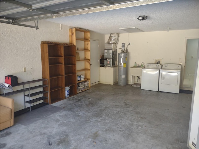 8851 S Brittany Path, Inverness, FL 34452 - garage with electric water heater, washer and clothes dryer, and heating unit