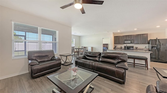 3813 Willow Branch Pl, Palmetto, FL 34221 - living room featuring light wood-type flooring, ceiling fan, and recessed lighting