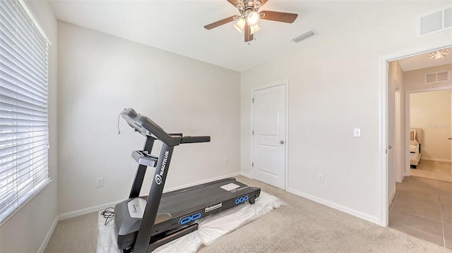 3813 Willow Branch Pl, Palmetto, FL 34221 - workout area featuring ceiling fan and light carpet