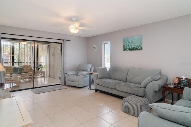 5400 34th St W Unit 5G, Bradenton, FL 34210 - living area with light tile patterned floors and ceiling fan