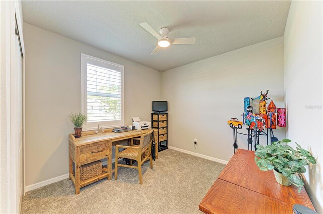7160 Amelia River Dr, Parrish, FL 34219 - office space featuring ceiling fan, light carpet, and a textured ceiling