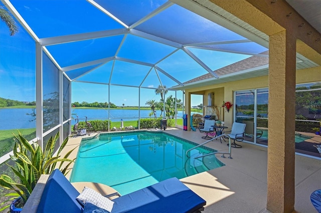10571 Old Grove Cir, Bradenton, FL 34212 - outdoor pool with a patio area, a water view, and glass enclosure