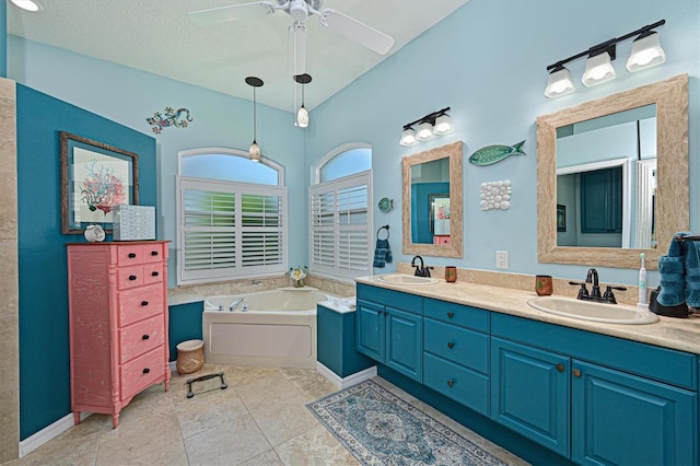 10571 Old Grove Cir, Bradenton, FL 34212 - full bath with double vanity, a garden tub, and ceiling fan