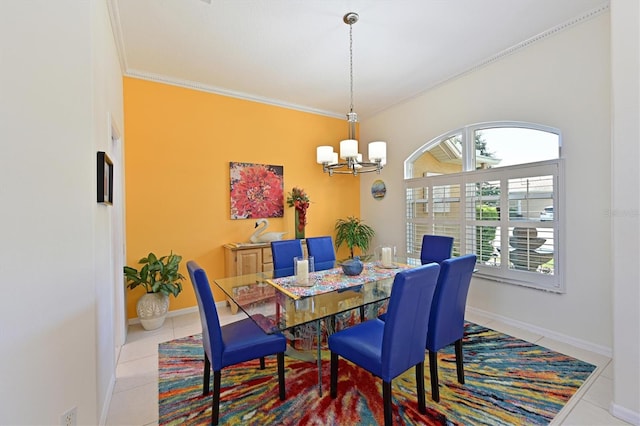 10571 Old Grove Cir, Bradenton, FL 34212 - dining area featuring a chandelier, crown molding, and tile patterned floors