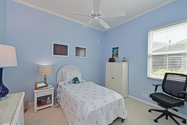 10571 Old Grove Cir, Bradenton, FL 34212 - bedroom featuring carpet floors, ornamental molding, and a ceiling fan