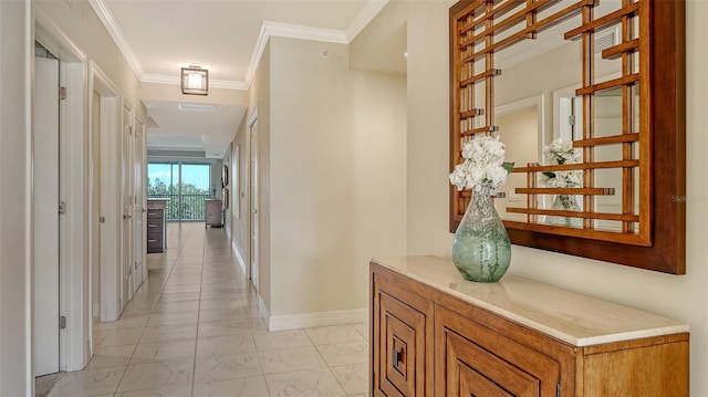250 Hidden Bay Dr Unit 302, Osprey, FL 34229 - hallway with light marble finish flooring and ornamental molding