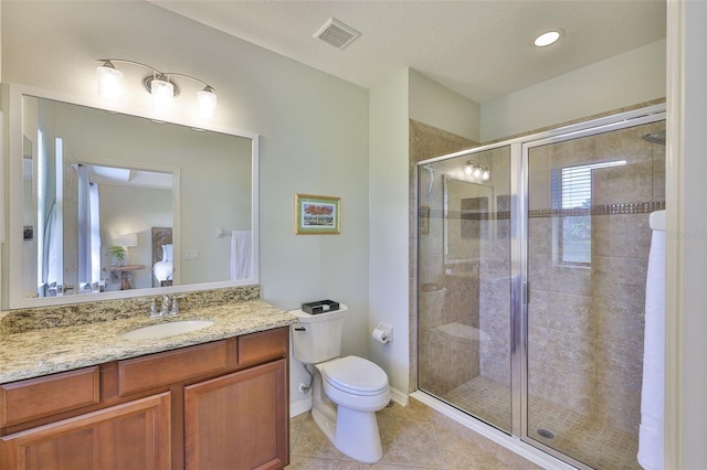 7344 Skybird Rd, Bradenton, FL 34209 - bathroom featuring vanity, a shower stall, tile patterned floors, and recessed lighting