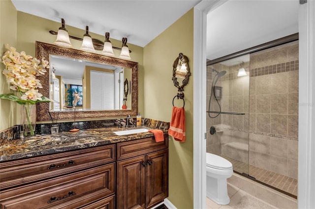 5855 Midnight Pass Rd Unit 416, Sarasota, FL 34242 - bathroom featuring a stall shower, vanity, and tile patterned floors