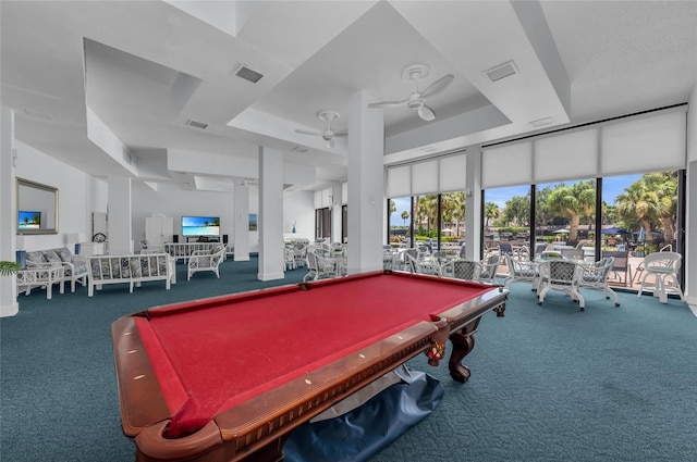 5855 Midnight Pass Rd Unit 416, Sarasota, FL 34242 - recreation room with carpet, a ceiling fan, healthy amount of natural light, and billiards