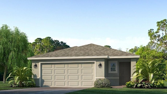 12059 Lansing Gln, Parrish, FL 34219 - ranch-style house with driveway, an attached garage, a shingled roof, and stucco siding
