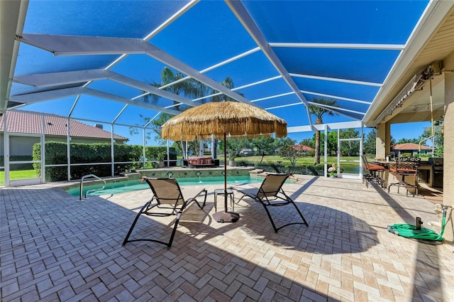 8315 Eagle Xing, Sarasota, FL 34241 - view of patio with an outdoor pool, glass enclosure, and a grill