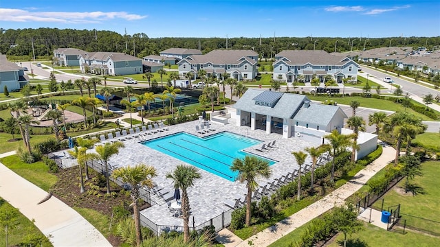 7352 Cabin Ln, Sarasota, FL 34240 - aerial perspective of suburban area featuring a pool