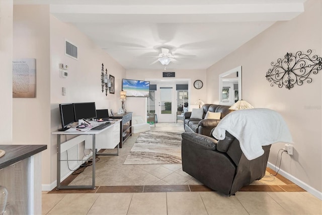 5891 Welcome Rd Unit I6, Bradenton, FL 34207 - living room with tile patterned flooring, a ceiling fan, and an office area