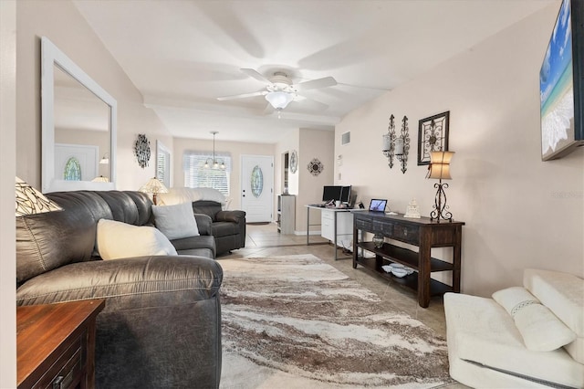 5891 Welcome Rd Unit I6, Bradenton, FL 34207 - living room featuring a ceiling fan and tile patterned flooring