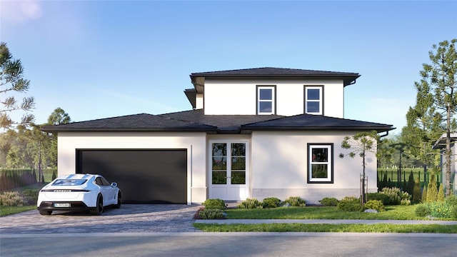 9225 Raes Creek Pl, Palmetto, FL 34221 - prairie-style house with a garage, driveway, and stucco siding