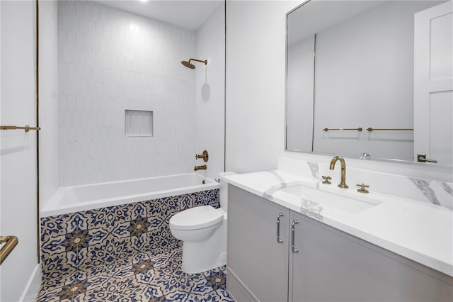 646 Calle Del Otono, Sarasota, FL 34242 - bathroom featuring vanity, tiled shower / bath combo, and tile patterned flooring