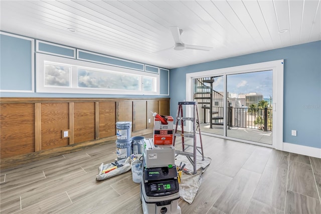 646 Calle Del Otono, Sarasota, FL 34242 - miscellaneous room featuring a ceiling fan, wood finished floors, and wood ceiling