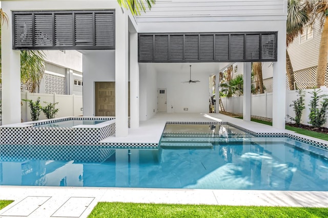 646 Calle Del Otono, Sarasota, FL 34242 - view of pool featuring a ceiling fan and a patio area