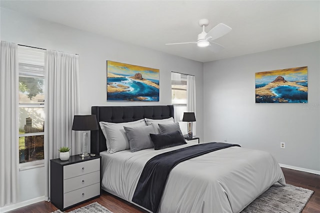 3805 Sandpointe Dr, Bradenton, FL 34205 - bedroom featuring dark wood-style flooring and ceiling fan