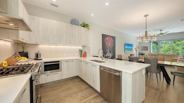 626 Rawls Ave Unit 626, Sarasota, FL 34236 - kitchen with stainless steel appliances, ventilation hood, modern cabinets, a peninsula, and open floor plan