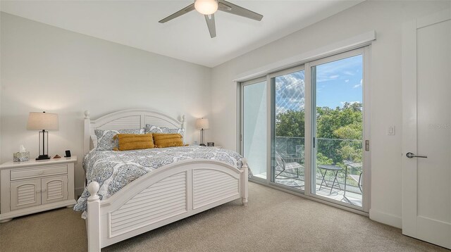 626 Rawls Ave Unit 626, Sarasota, FL 34236 - bedroom with light colored carpet, access to outside, and ceiling fan